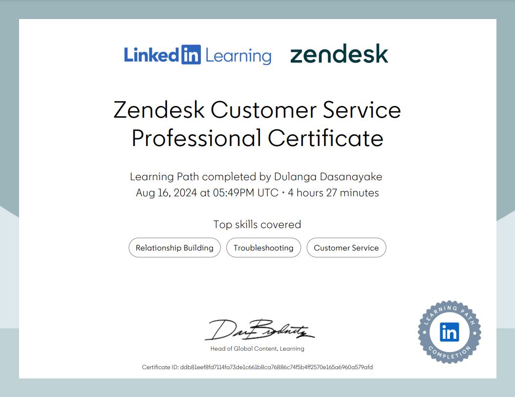 Zendesk Customer Service
                      Professional Certificate