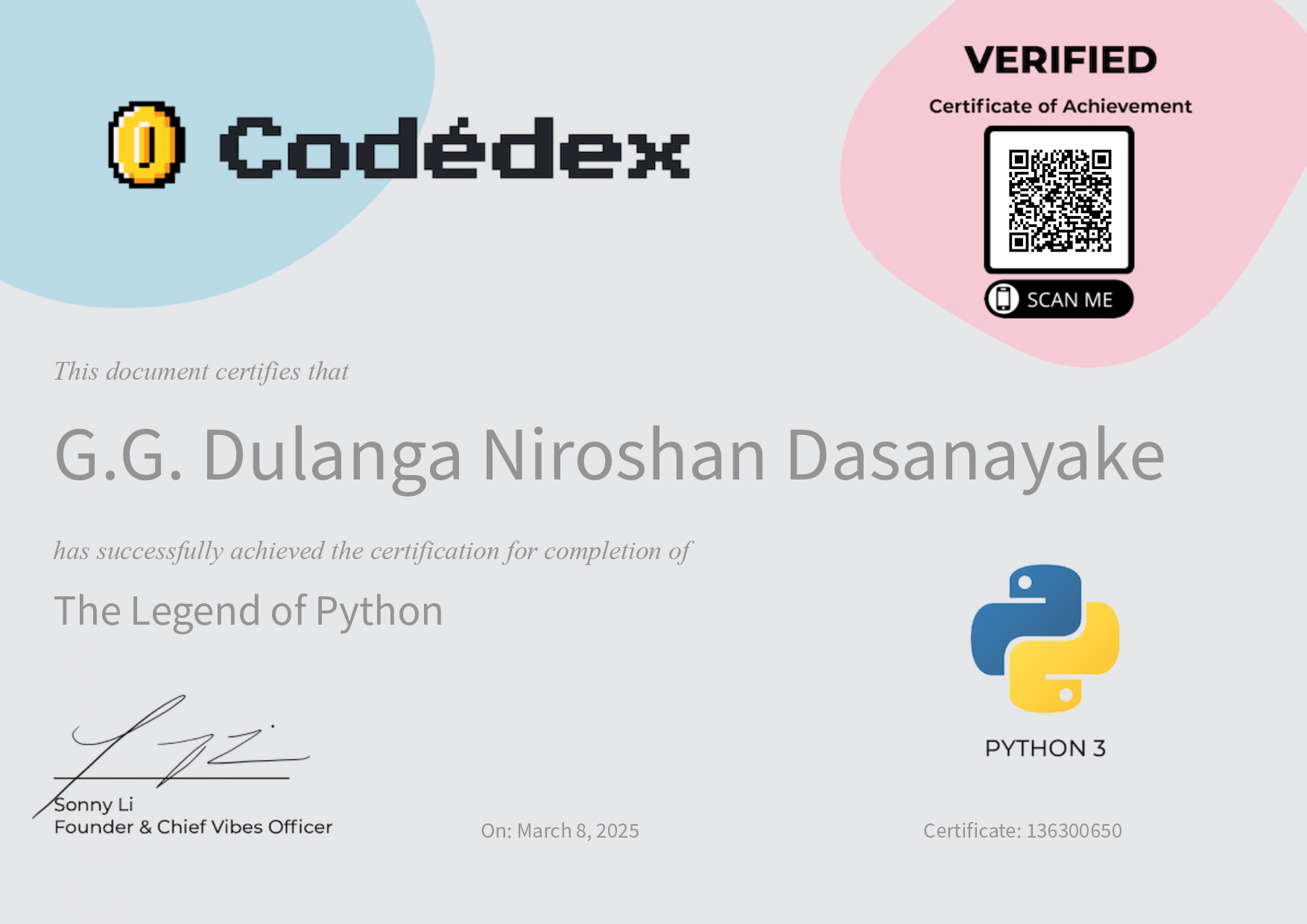 The Legend of Python Certificate