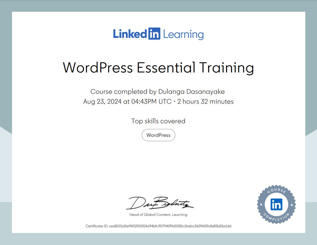 WordPress Essential Training Certificate